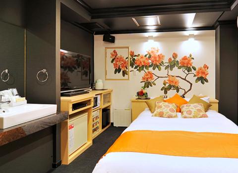 a bedroom with a bed and a sink at Hotel California Kaminarimon (Adult Only) in Tokyo
