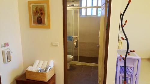 a bathroom with a shower and a toilet and a sink at Yi Tian Homestay in Fengli