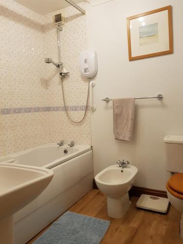 een badkamer met een bad, een toilet en een wastafel bij Lyndale Family Apt Winter Deals offered on 3 nts or more in Windermere