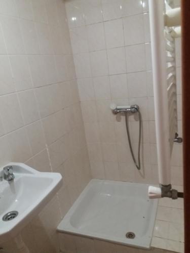 La salle de bains est pourvue d'une douche et d'un lavabo. dans l'établissement Hotel gite cantinho davo, à Vila Real