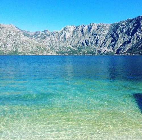 a large body of water with mountains in the background at Apartments Vila Marija in Kotor