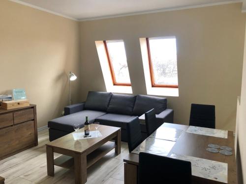 a living room with a couch and a table at Apartamenty ALICJA in Dzierżoniów