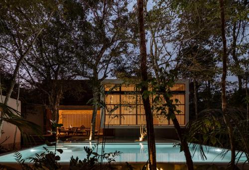 a house in the woods with a swimming pool at Jungle Keva Tulum Villa Lodges & Venue in Tulum