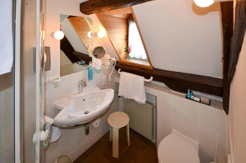 a bathroom with a sink and a mirror at Restaurant & ****Hotel HÖERHOF in Idstein