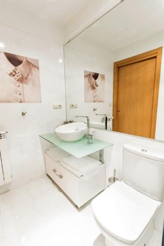 a bathroom with a sink and a toilet and a mirror at ATERIAN PELAIO ETXEA in Getaria