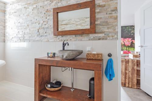 a bathroom with a sink and a mirror at Wellness Bed & Breakfast Pergamo in Voorhout