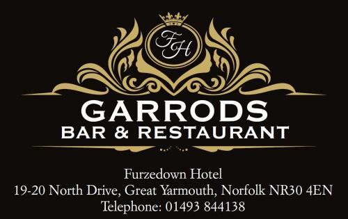 a label for a bar and restaurant with a crown on it at Furzedown Hotel in Great Yarmouth