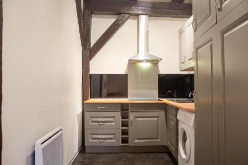 Una pequeña cocina con fregadero y estufa. en GITE LE BAROCCO, en Colmar