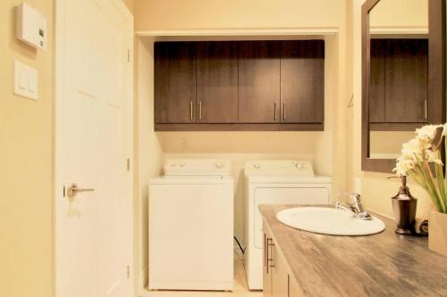 a kitchen with a sink and a washer and dryer at INITIAL - BUTTERFLY - Chutes-Montmorency in Boischâtel