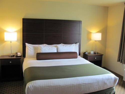 a large bed in a hotel room with two lamps at Cobblestone Inn & Suites - Ambridge in Ambridge