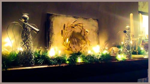 a shelf with christmas lights and plants on it at 4 Seasons in Vizitsa in Vizitsa