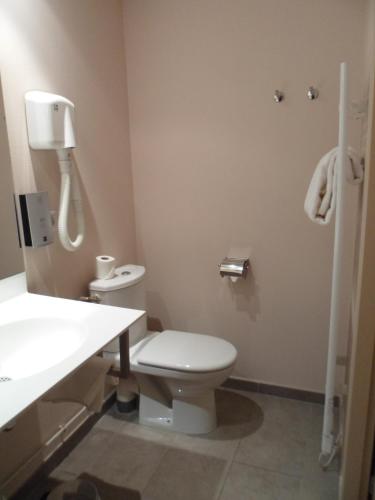 a bathroom with a toilet and a sink at Logis Hôtel des Deux Forts in Salins-les-Bains