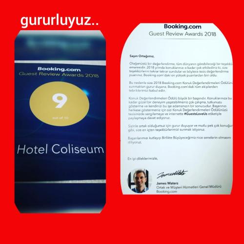 ใบรับรอง รางวัล เครื่องหมาย หรือเอกสารอื่น ๆ ที่จัดแสดงไว้ที่ Hotel Coliseum