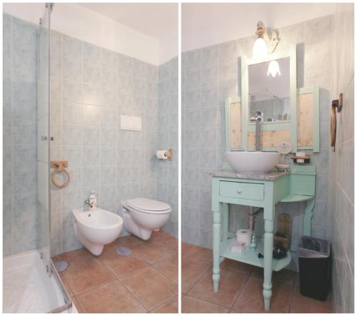 two pictures of a bathroom with a sink and a toilet at Casa Antonia in Naples