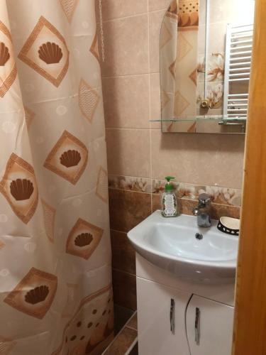 a bathroom with a sink and a mirror at Sadyba Domashniy zatyshok in Pilipets