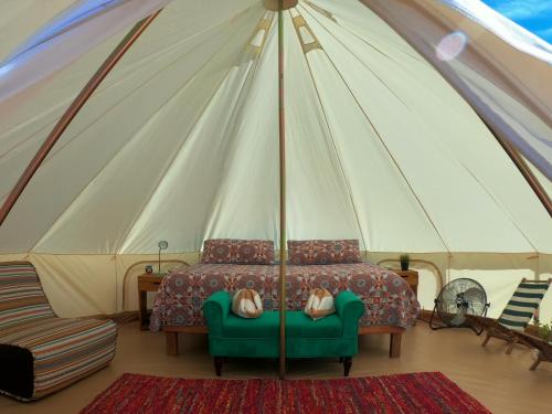 a room with a bed and a couch in a tent at ChiloChill Glamping Resort in La Ventana