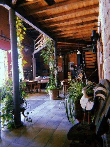 a patio with plants and a table and chairs at Posada Ribera del Gualeguaychu in Gualeguaychú