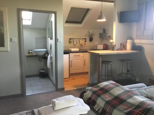 a small kitchen with a sink and a counter at The Jockey Room Hideaway in Spurstow