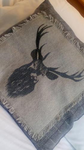 a blanket with a drawing of a bird on a bed at Invergarry Room Only Guest House For Adults in Windermere