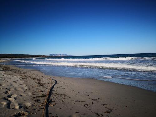 a sandy beach with waves in the ocean at A Lu Ponti in Budoni