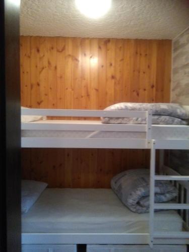two bunk beds in a room with a wooden wall at margue residence meledrio in Folgarida