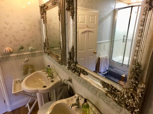 a bathroom with a sink and a mirror at The Suites At Ty Anne in Beaumaris