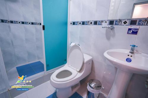 新洛哈的住宿－Hotel Marques Amazonico，一间带卫生间和水槽的浴室