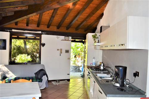 a kitchen with a sink and a counter top at Hotel Bersagliere in Laglio