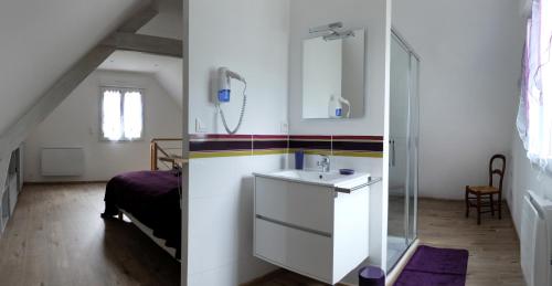 a bathroom with a sink and a shower at Gîtes de charme dans l'Essonne in Buno-Bonnevaux