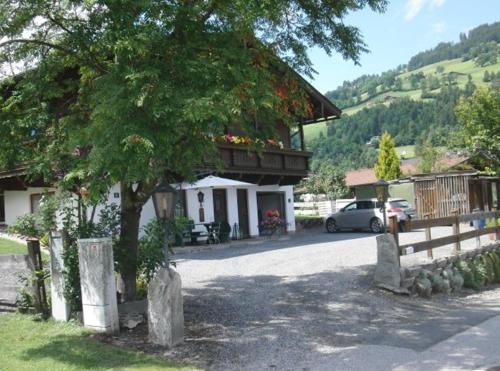 a building with a tree in front of it at Appartements Strasser Angelika in Westendorf