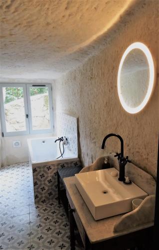 une salle de bain avec un lavabo et une baignoire dans l'établissement Gite de Loup-Terre, à Tours