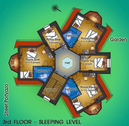 a floor plan of a floor sleeping level at Private Villa with indoor pool in Budapest