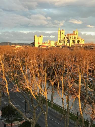 a view of a city with trees and buildings at LE MONICA in Narbonne
