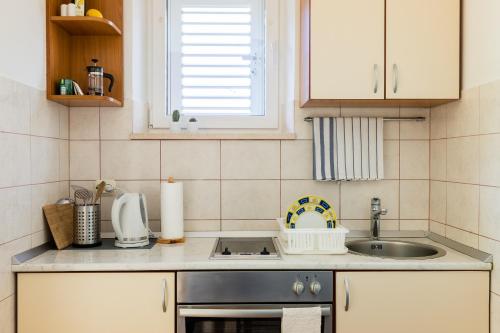 a kitchen with a sink and a counter top at Eco Apartments Kate in Suđurađ