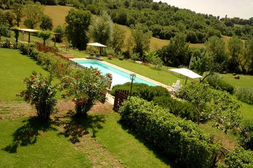 an aerial view of a garden with a swimming pool at Agriturismo La Mela in Collevalenza