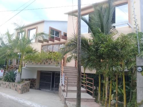 a house with palm trees in front of it at Palmas de Chahue in Santa Cruz Huatulco