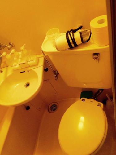 a bathroom with a white toilet and a sink at Casa Viento Stay Inn in Hiroshima