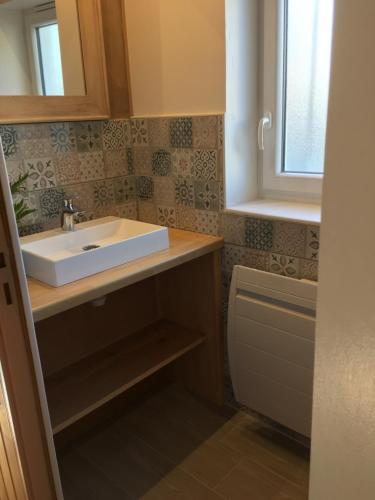 un baño con lavabo y espejo en La Chaussee Des Ponts, en Noyers-sur-Cher