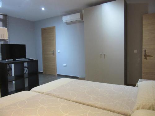 1 dormitorio con 1 cama y TV en Apartamentos Adressadors, en Valencia