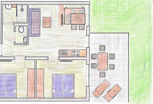 a drawing of a floor plan of a house at Appartements Klotz in Ehrwald