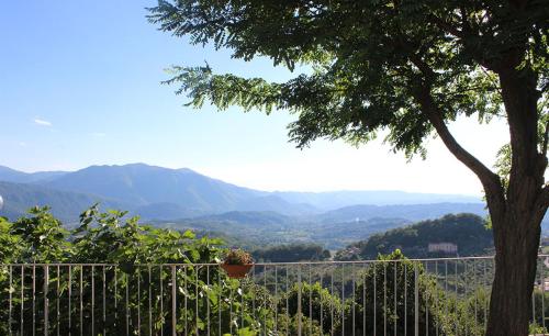 Ein Baum und ein Zaun mit Bergen im Hintergrund in der Unterkunft Chez Nous in Picinisco