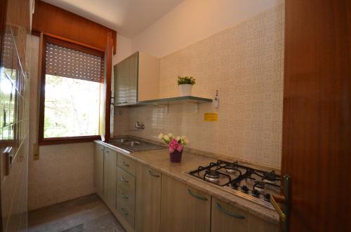 una cucina con lavandino e piano cottura di Appartamenti Angela e Pordenone a Bibione