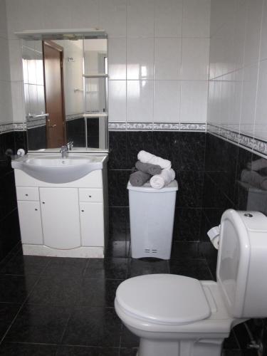 a bathroom with a white toilet and a sink at Madeira House in Calheta
