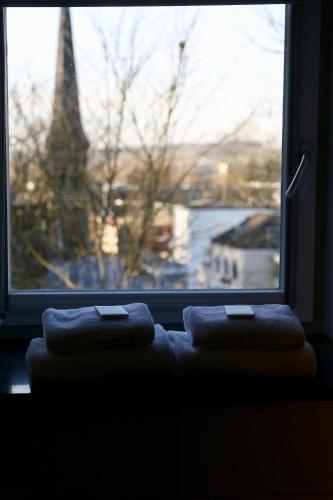 a window with a view of the eiffel tower at Villa Valkenburg in Valkenburg