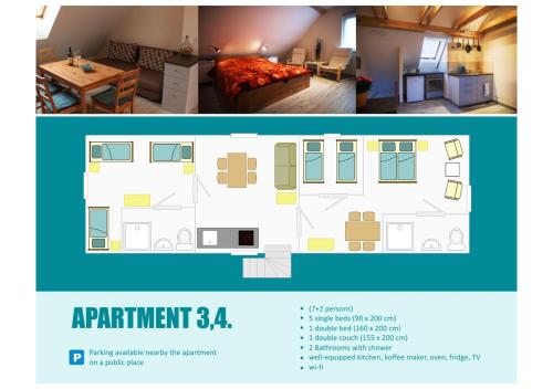 a room with a bed and a room with a table at Tiptop Apartment & Outdoor Activities in Bovec