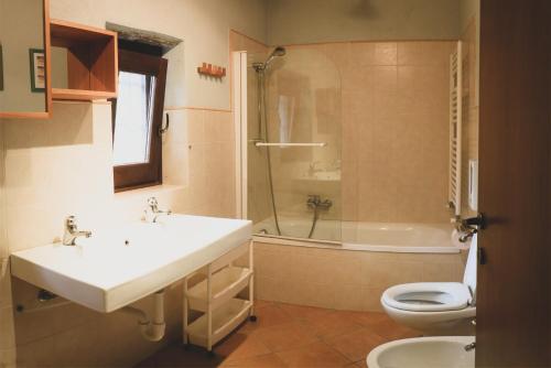 a bathroom with a sink and a toilet and a shower at Agriturismo Fiori di Zucca in Fossano