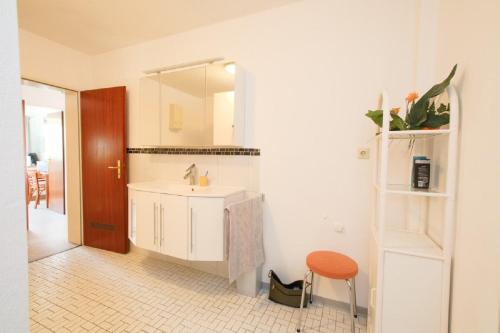 een badkamer met een wastafel en een spiegel bij Haus Buchholz in Liesenich