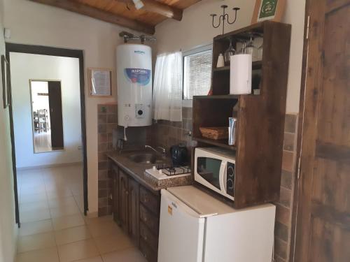 a kitchen with a sink and a microwave at Villa Ciruelos in San Rafael