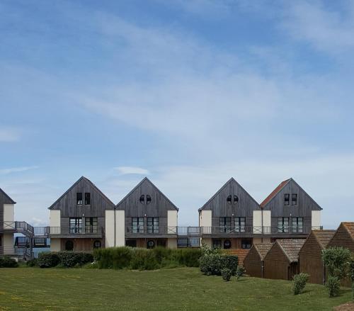 une rangée de maisons à toit noir dans l'établissement La Naturelle 119, à Wimereux