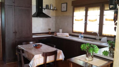 cocina con mesa y fregadero en Alojamiento Turistico La Dehesa, en Las Navas del Marqués